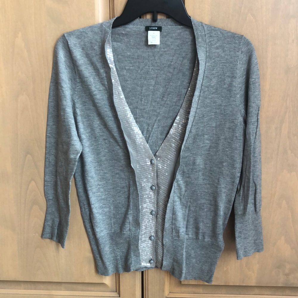 New J. Crew silk wool cotton button down v-neck sequin layered knit cardigan